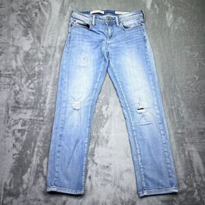 Pilcro and the Letterpress Slim Boyfriend Distressed Lt Blue Jeans Sz 25 Fit 28"
